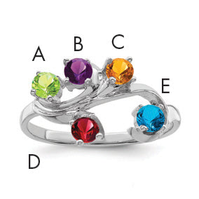 Sterling Silver Rhodium-plated Synthetic 5 Stone Mother's Ring
