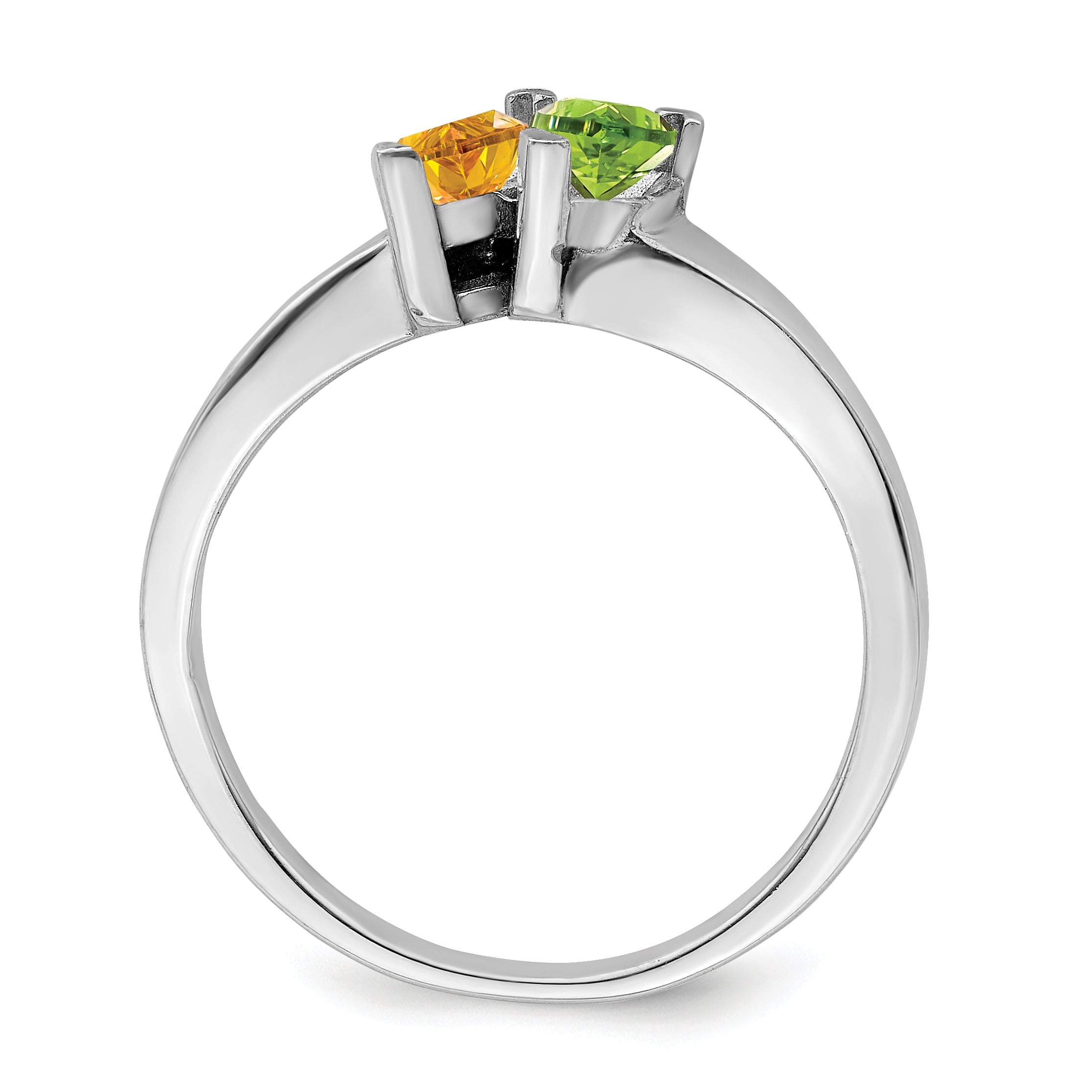 Sterling Silver Rh-plated Personalized 2-Name Synthetic 2 Stone Couple's Ri