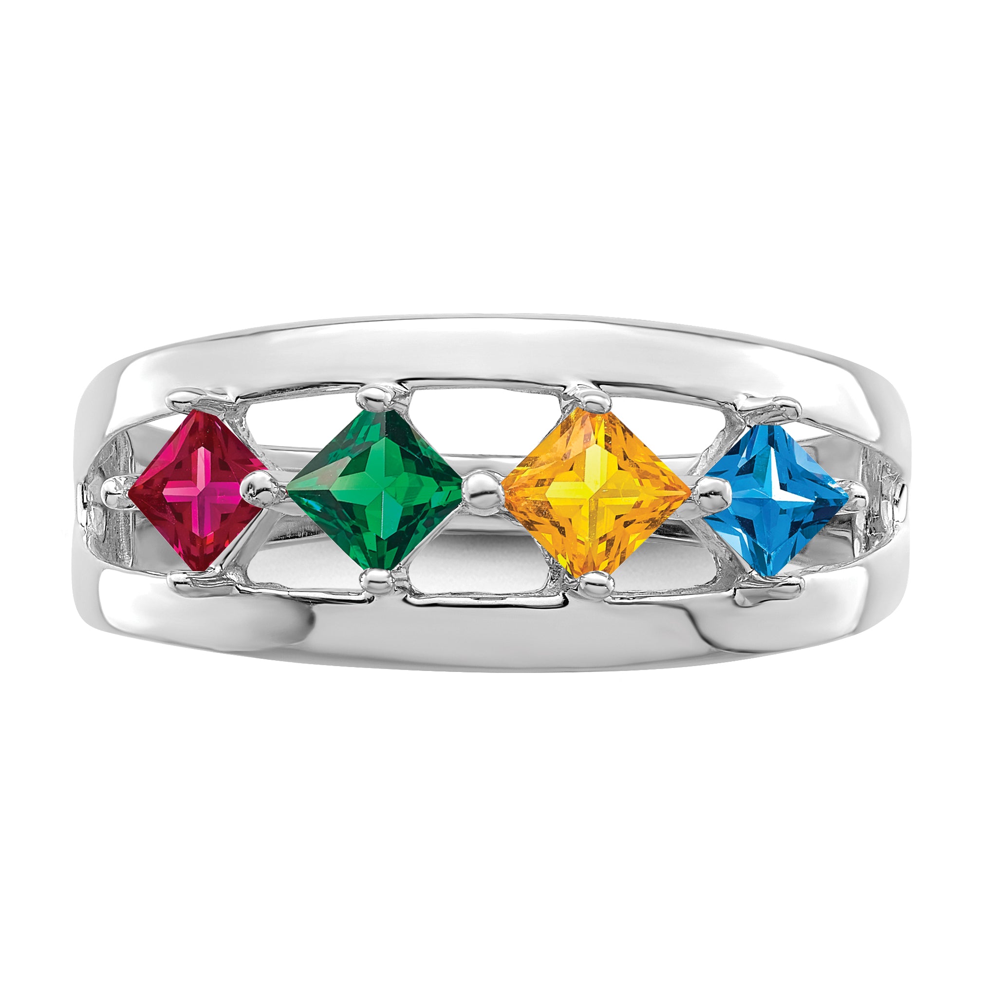 Sterling Silver Rhodium-plated Synthetic Family Jewelry Ring