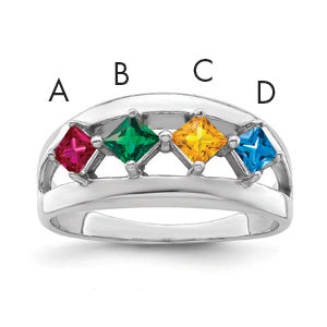 Sterling Silver Rhodium-plated Synthetic Family Jewelry Ring
