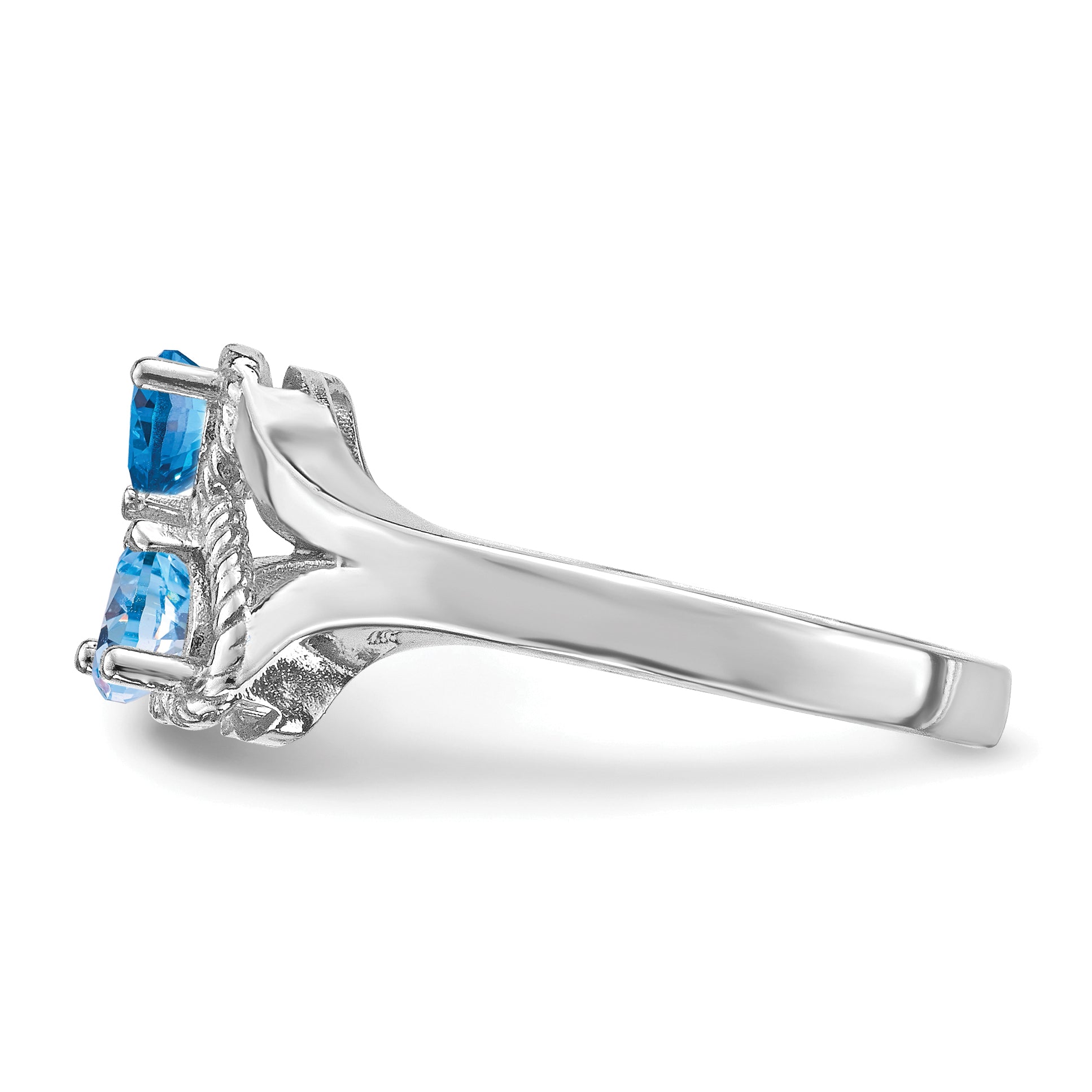 Sterling Silver Rh-plated Personalized 2-Name Synthetic 2 Stone Couple's Ri