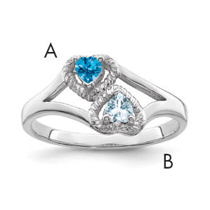 Sterling Silver Rh-plated Personalized 2-Name Synthetic 2 Stone Couple's Ri