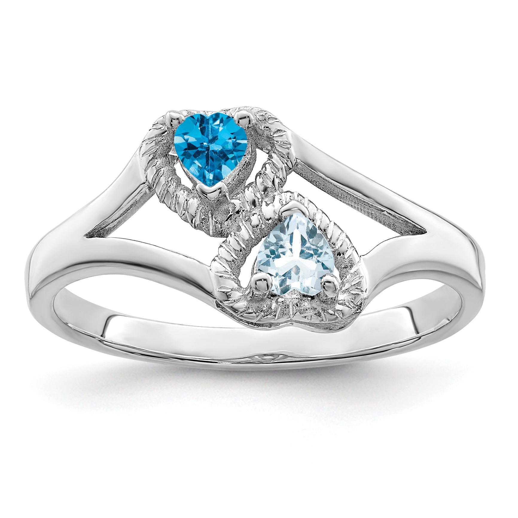 Sterling Silver Rh-plated Personalized 2-Name Synthetic 2 Stone Couple's Ri