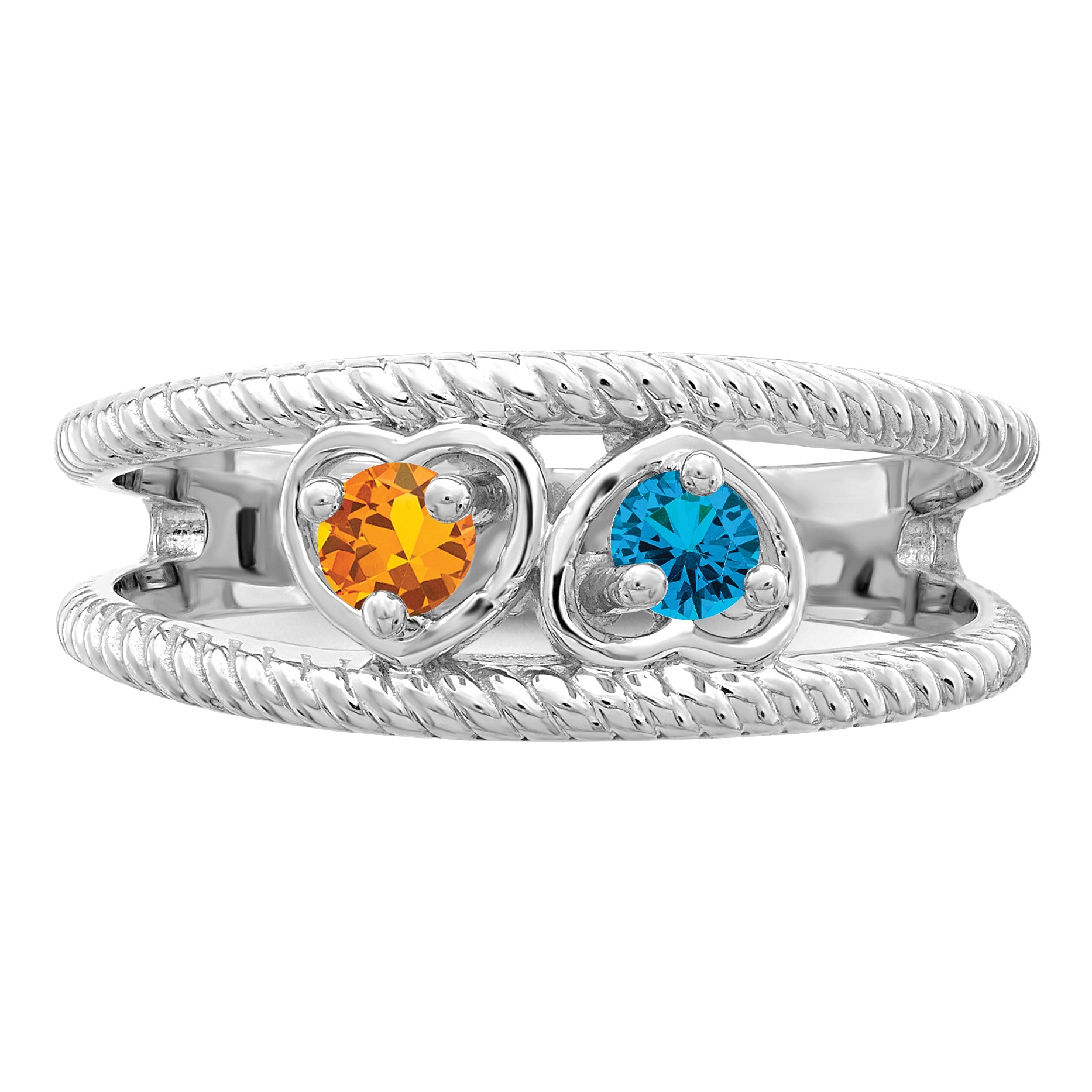 Sterling Silver Rhodium-plated Synthetic Family Jewelry Ring