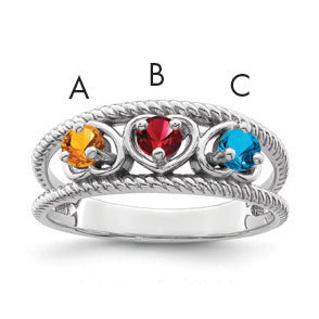Sterling Silver Rhodium-plated Synthetic Family Jewelry Ring