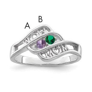 Sterling Silver Rhodium-plated Synthetic Family Jewelry Ring