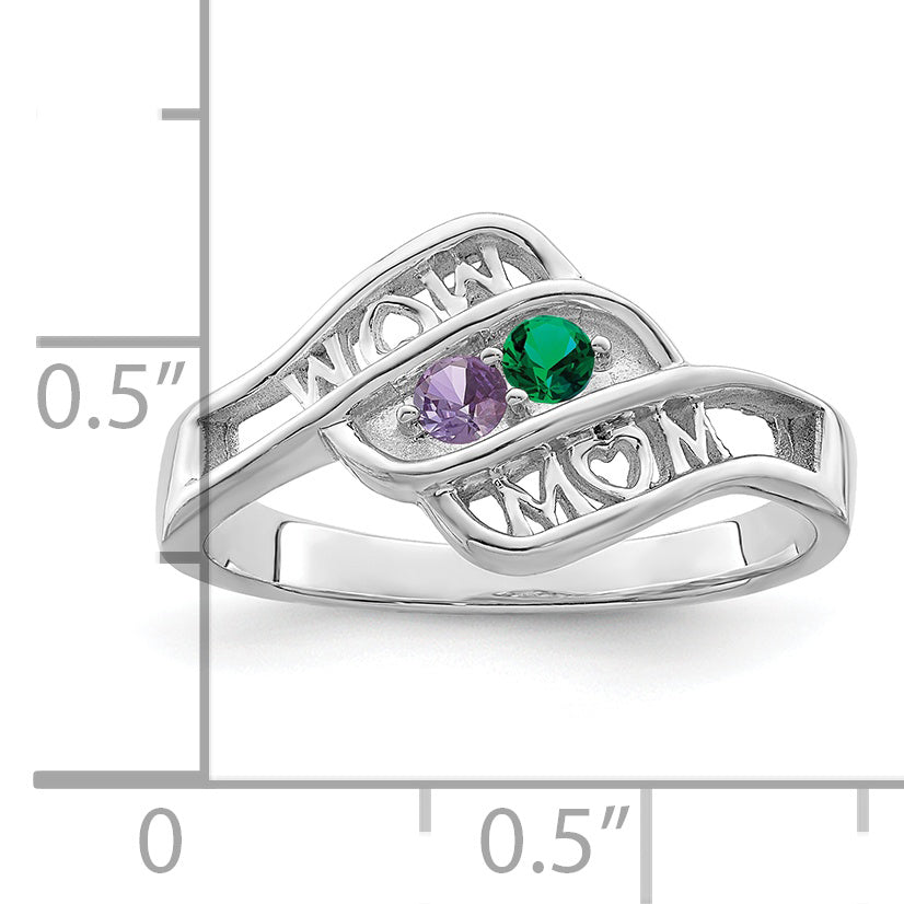 Sterling Silver Rhodium-plated Synthetic Family Jewelry Ring