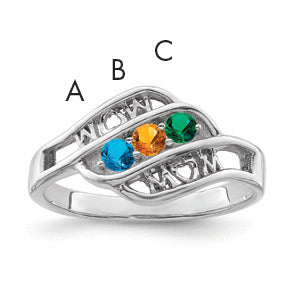 Sterling Silver Rhodium-plated Synthetic Family Jewelry Ring