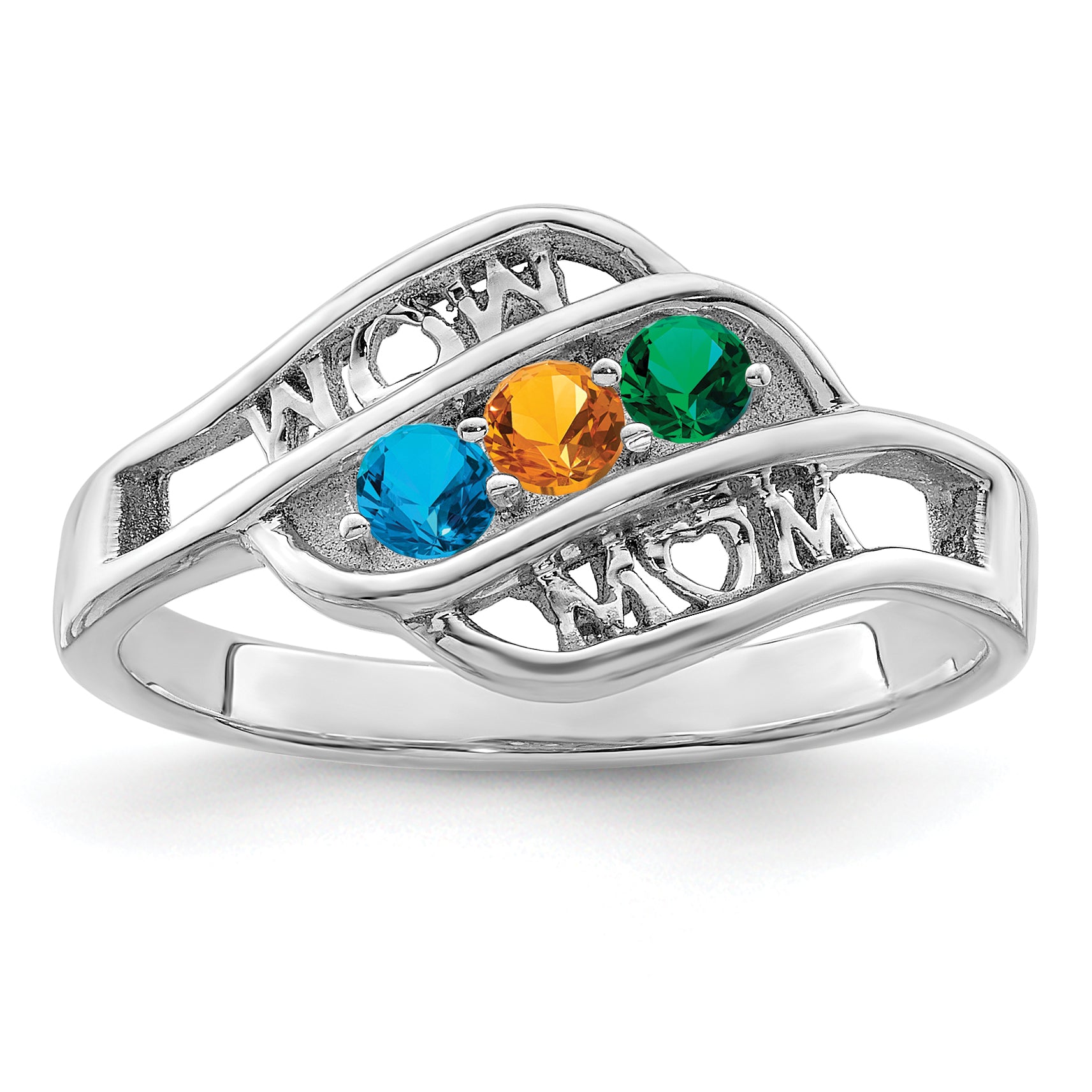 Sterling Silver Rhodium-plated Synthetic Family Jewelry Ring