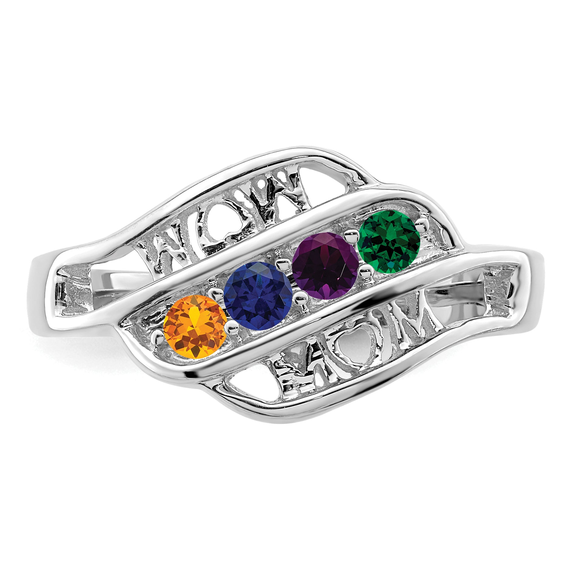 Sterling Silver Rhodium-plated Synthetic Family Jewelry Ring