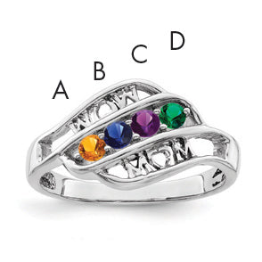 Sterling Silver Rhodium-plated Synthetic Family Jewelry Ring