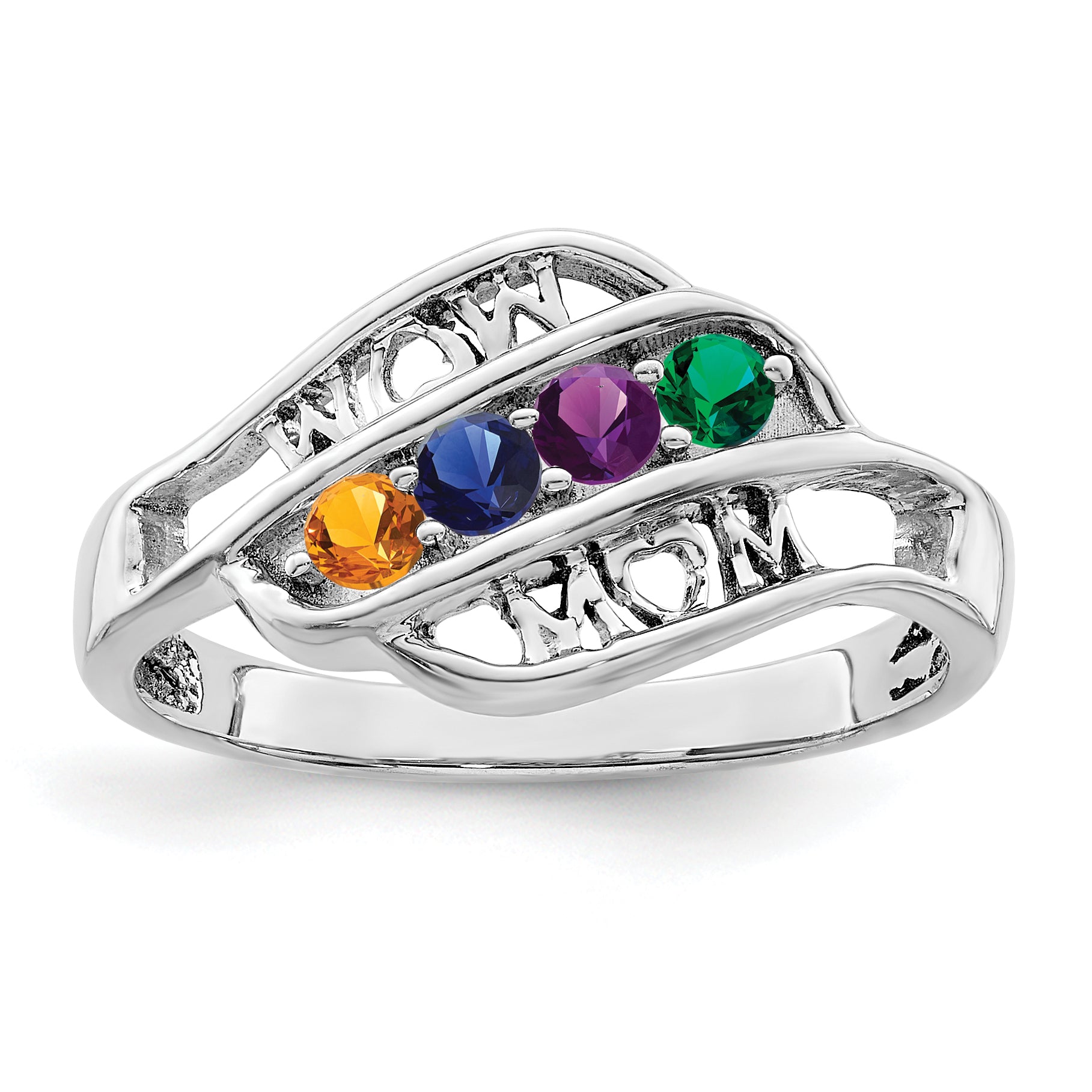 Sterling Silver Rhodium-plated Synthetic Family Jewelry Ring