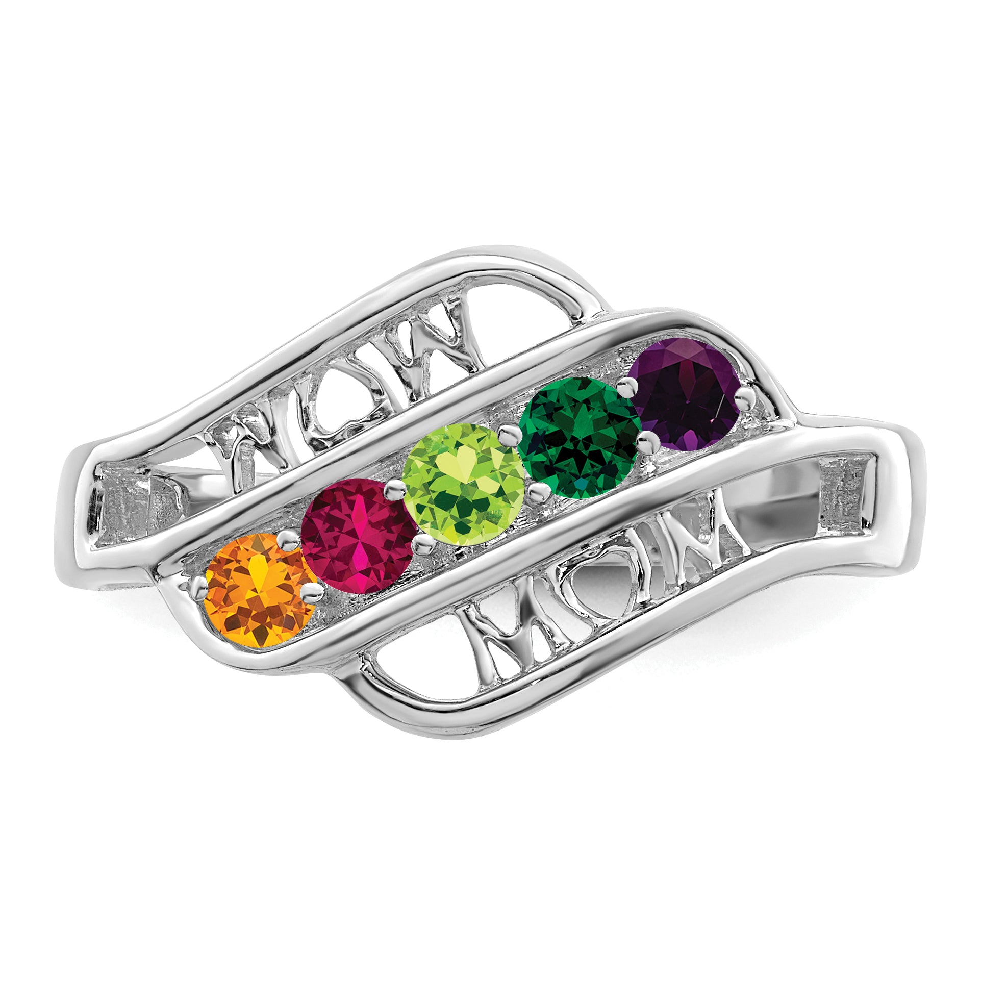 Sterling Silver Rhodium-plated Synthetic Family Jewelry Ring