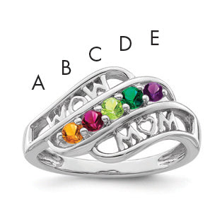 Sterling Silver Rhodium-plated Synthetic Family Jewelry Ring