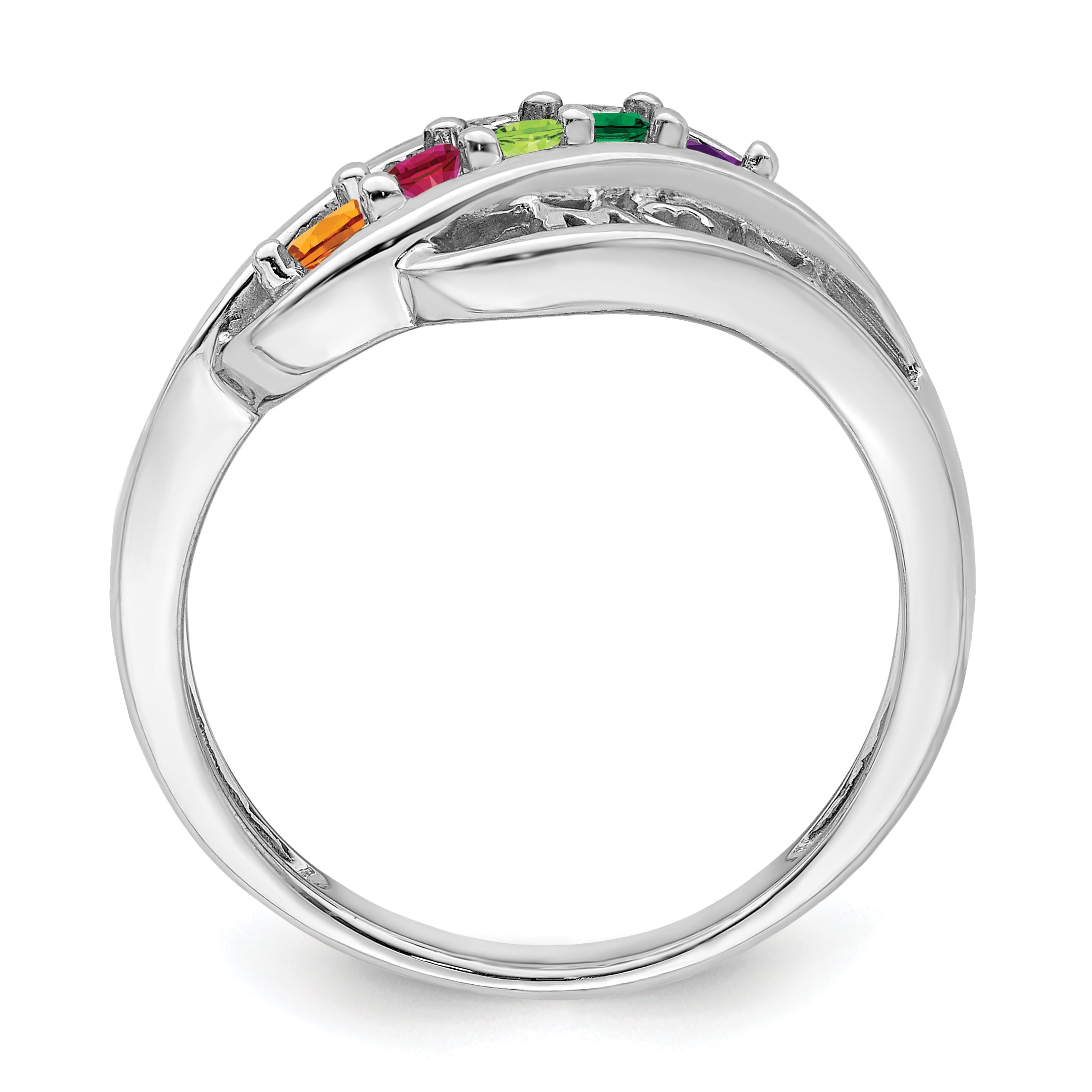 Sterling Silver Rhodium-plated Synthetic Family Jewelry Ring