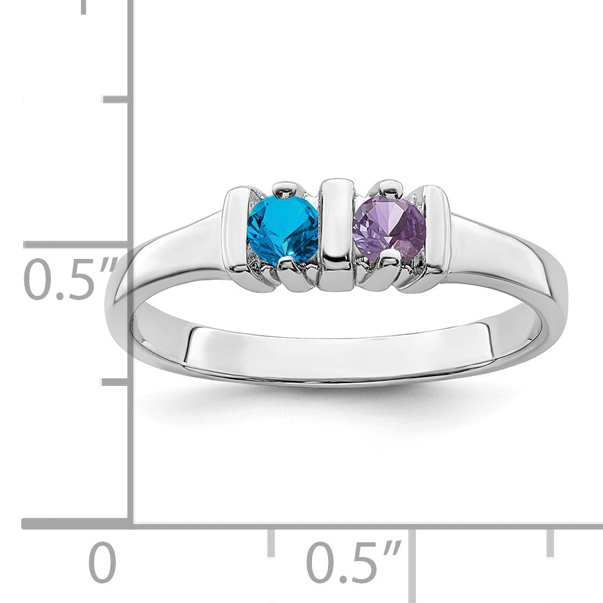 Sterling Silver Rhodium-plated Synthetic 2 Stone Mother's Ring
