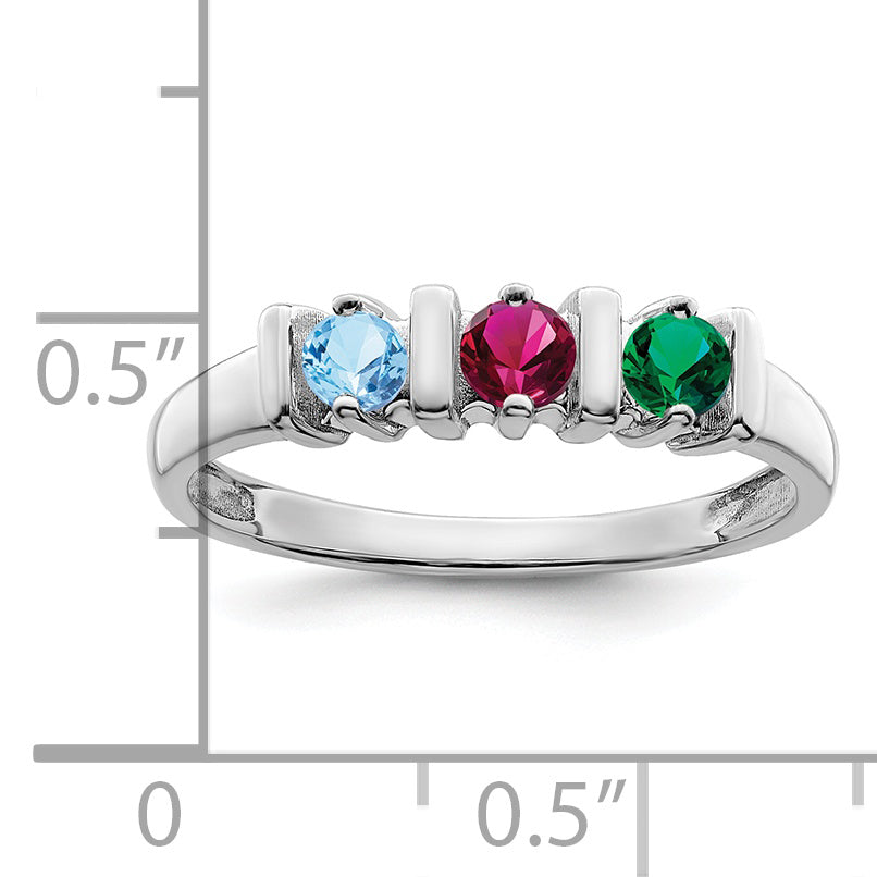 Sterling Silver Rhodium-plated Synthetic 3 Stone Mother's Ring