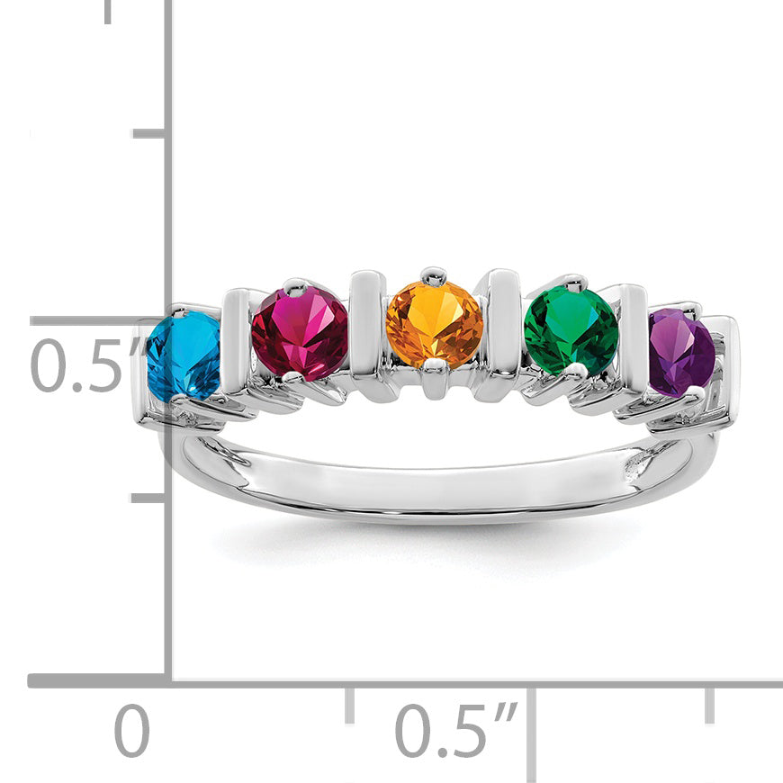 Sterling Silver Rhodium-plated Synthetic 5 Stone Mother's Ring
