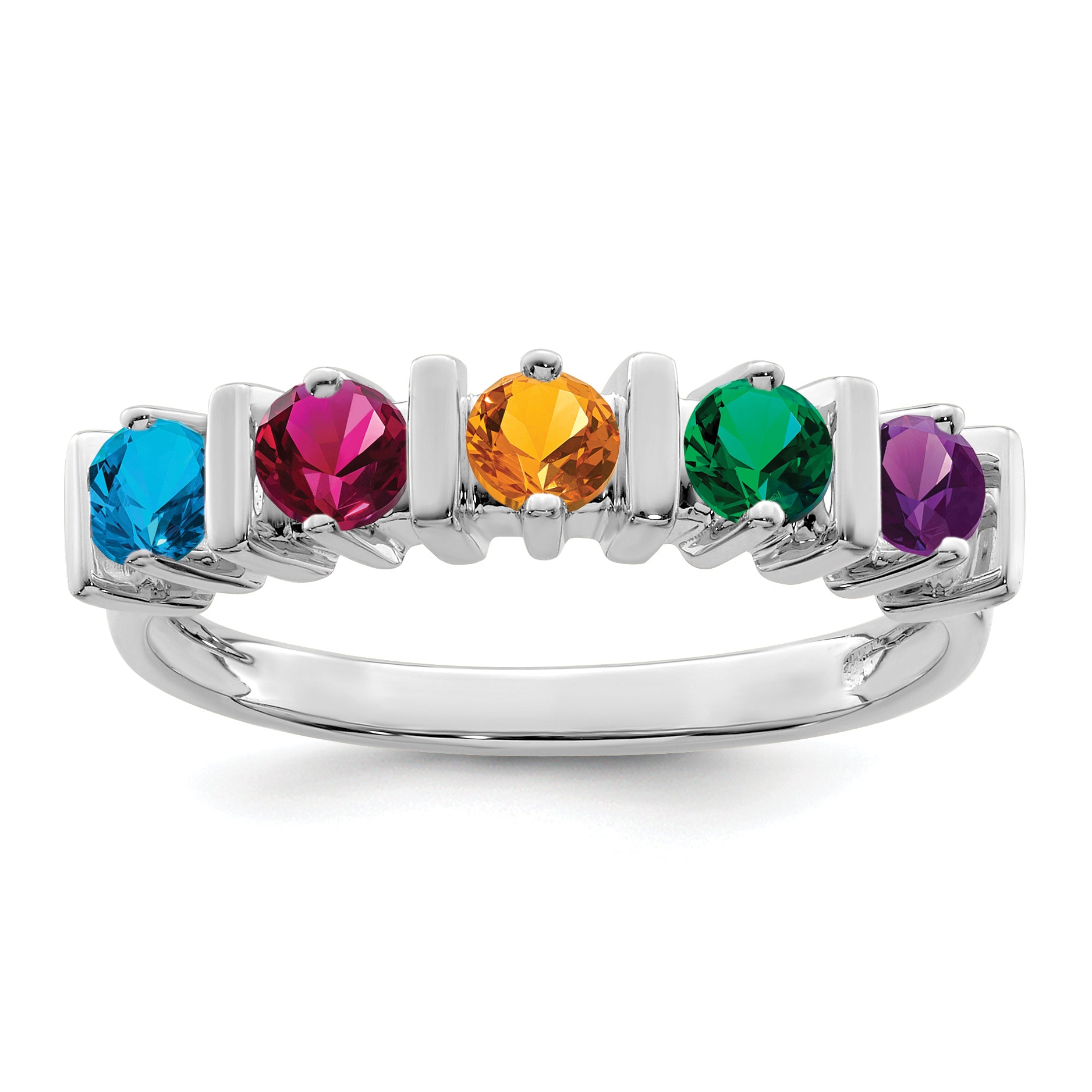 Sterling Silver Rhodium-plated Synthetic 5 Stone Mother's Ring
