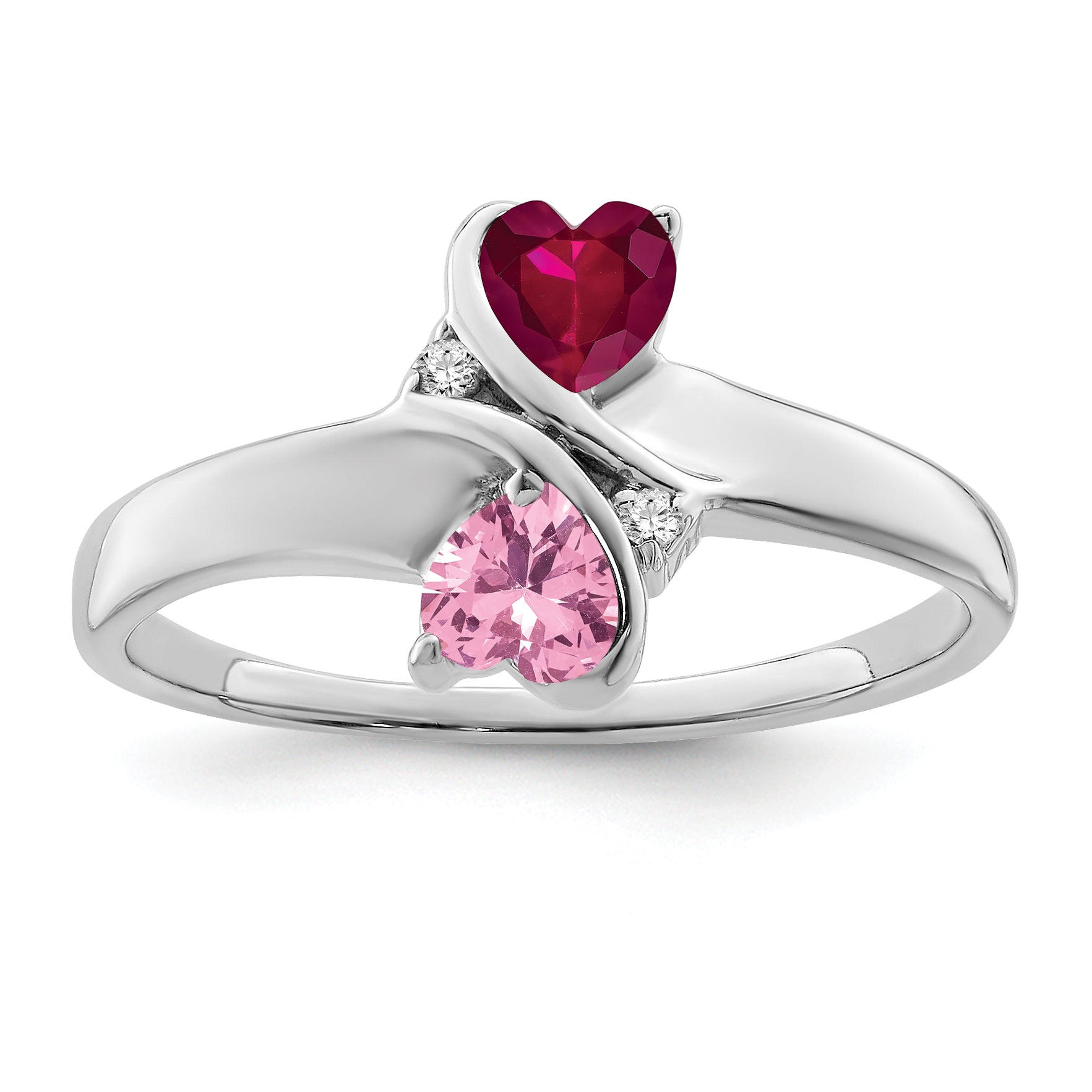 SS Rh-plated Personalized 2-Name Diamond and Synthetic 2 Stone Couple's Rin