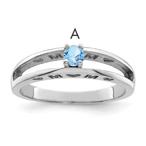 Sterling Silver Rhodium-plated 3mm Synthetic Family Jewelry Ring