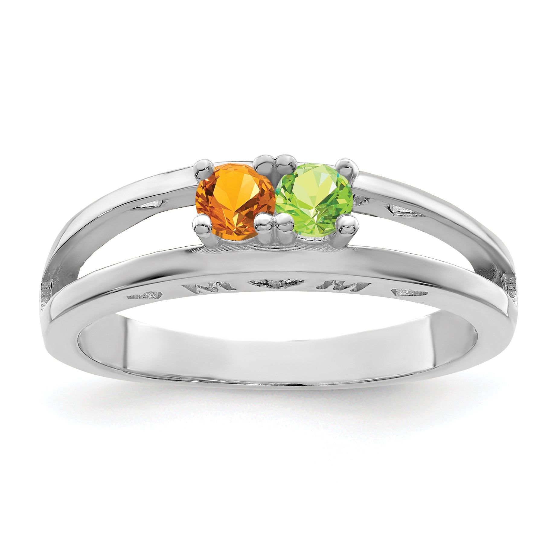 Sterling Silver Rhodium-plated 3mm Synthetic Family Jewelry Ring