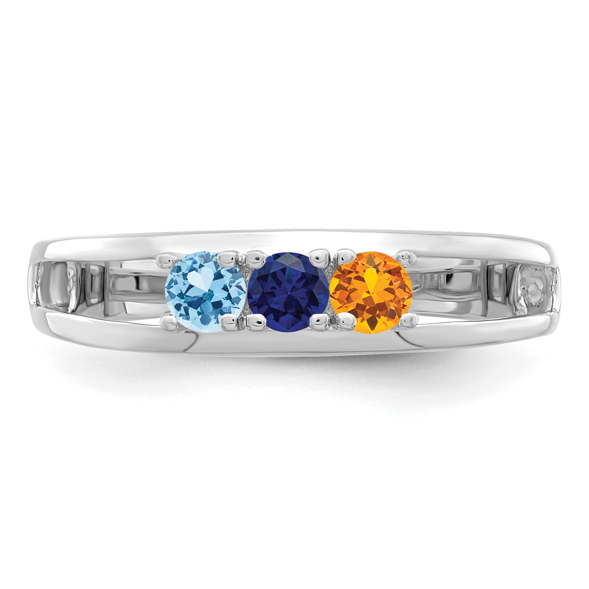 Sterling Silver Rhodium-plated 3mm Synthetic Family Jewelry Ring