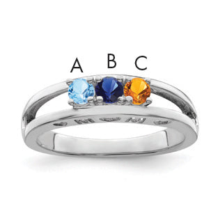 Sterling Silver Rhodium-plated 3mm Synthetic Family Jewelry Ring