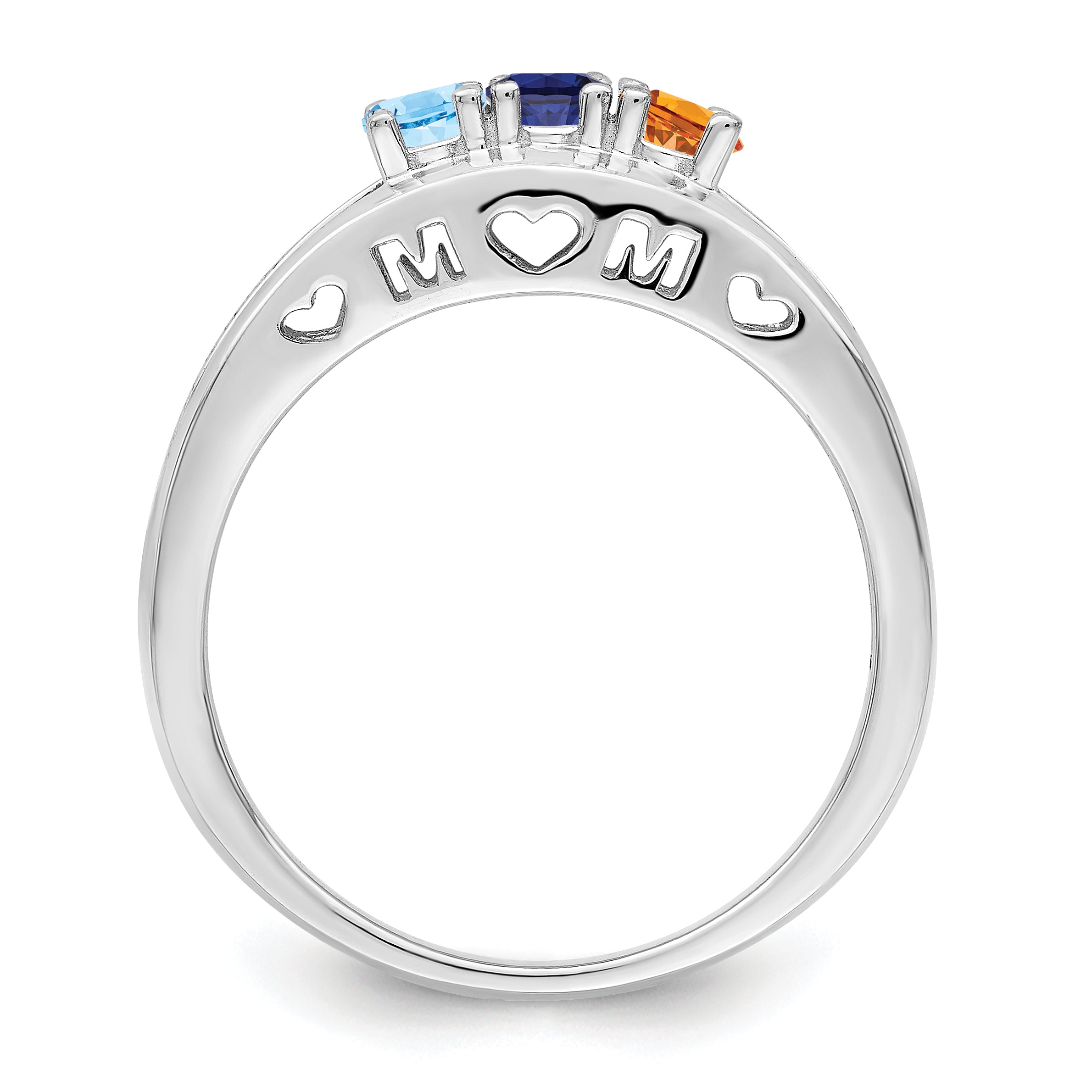 Sterling Silver Rhodium-plated 3mm Synthetic Family Jewelry Ring