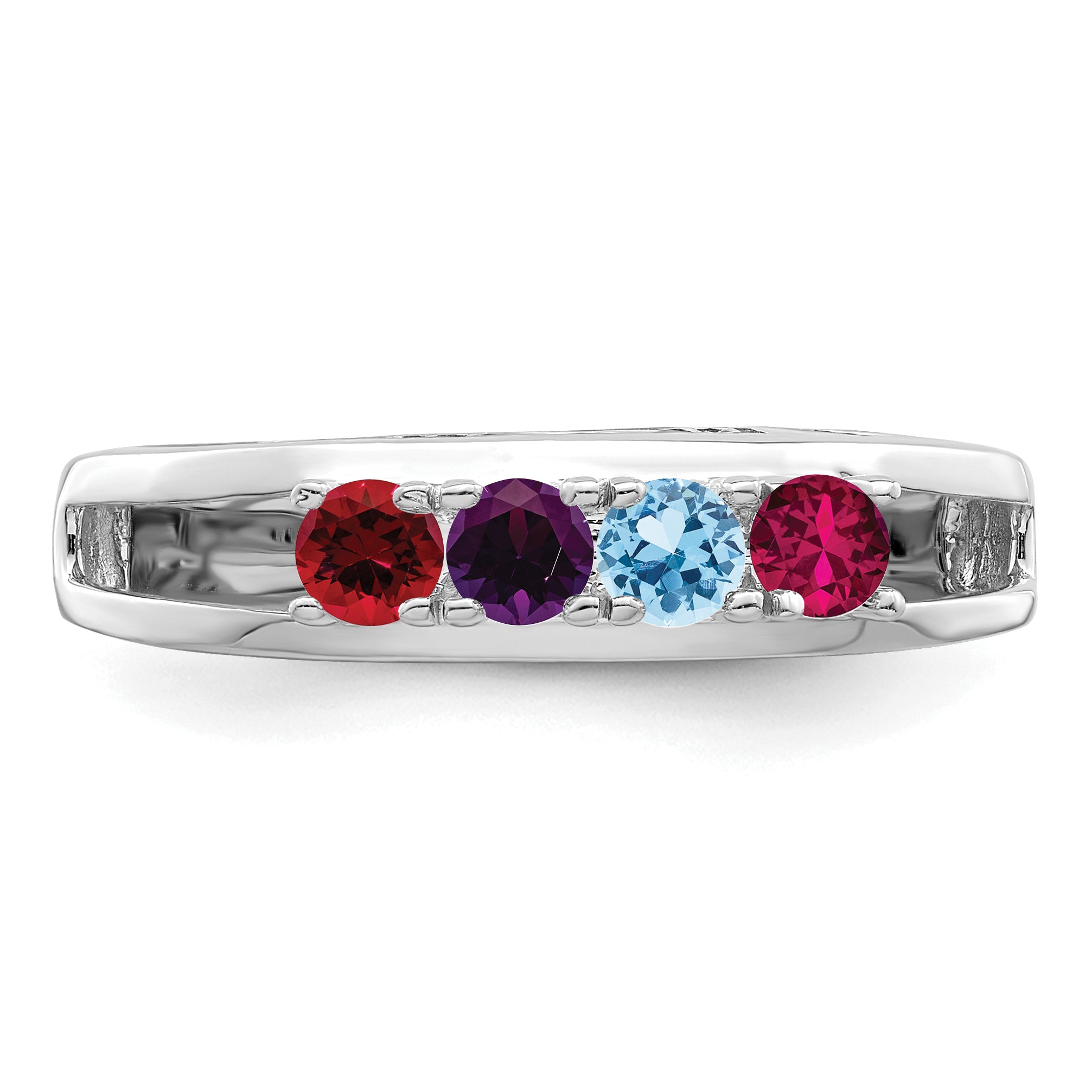 Sterling Silver Rhodium-plated 3mm Synthetic family jewelry ring