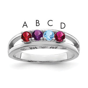 Sterling Silver Rhodium-plated 3mm Synthetic family jewelry ring
