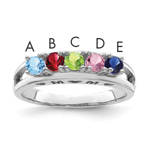 Sterling Silver Rhodium-plated 3mm Synthetic Family Jewelry Ring