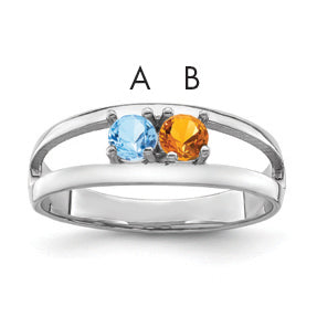 Sterling Silver Rhodium-plated Synthetic 2 Stone Mother's Ring