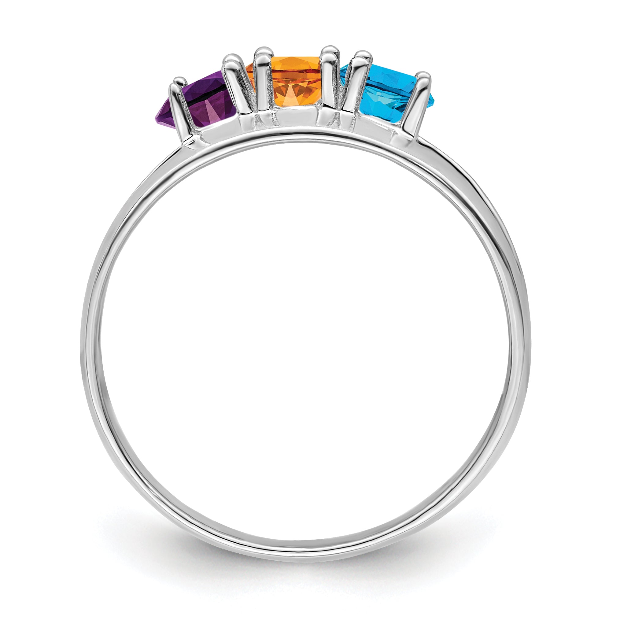 Sterling Silver Rhodium-plated Synthetic 3 Stone Mother's Ring