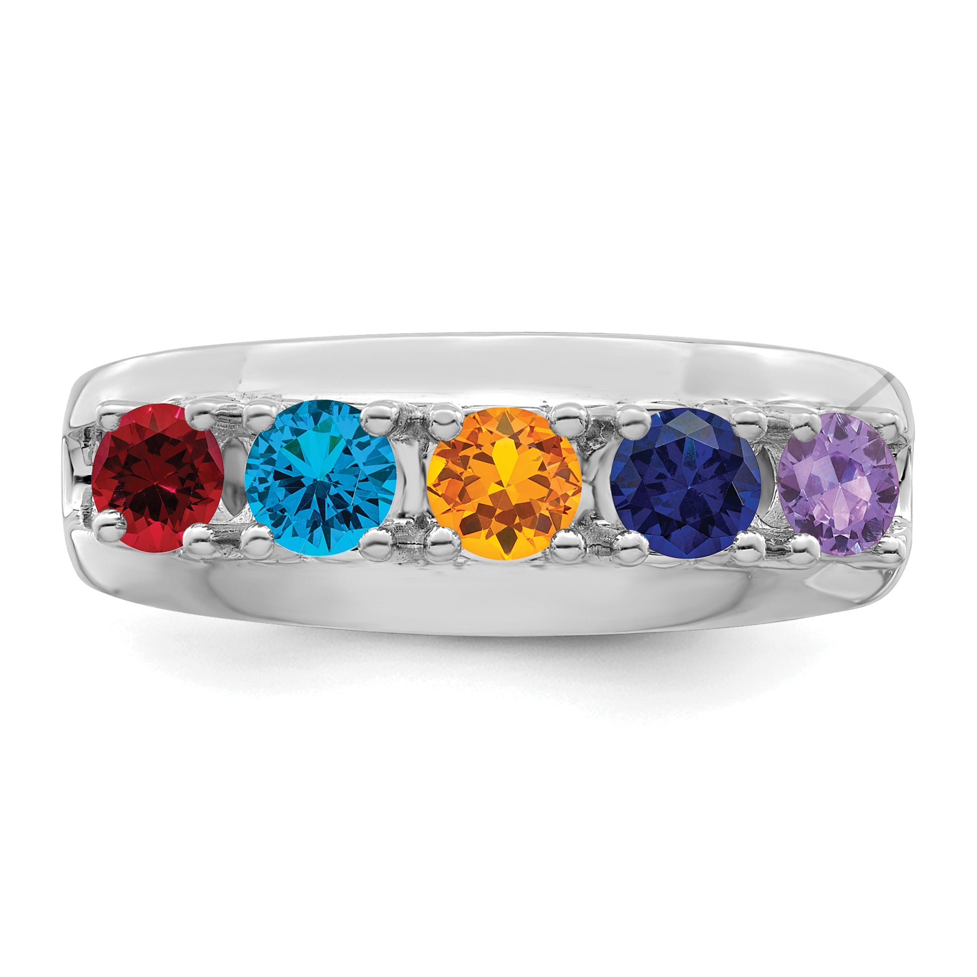 Sterling Silver Rhodium-plated Synthetic 5 Stone Mother's Ring