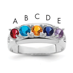 Sterling Silver Rhodium-plated Synthetic 5 Stone Mother's Ring