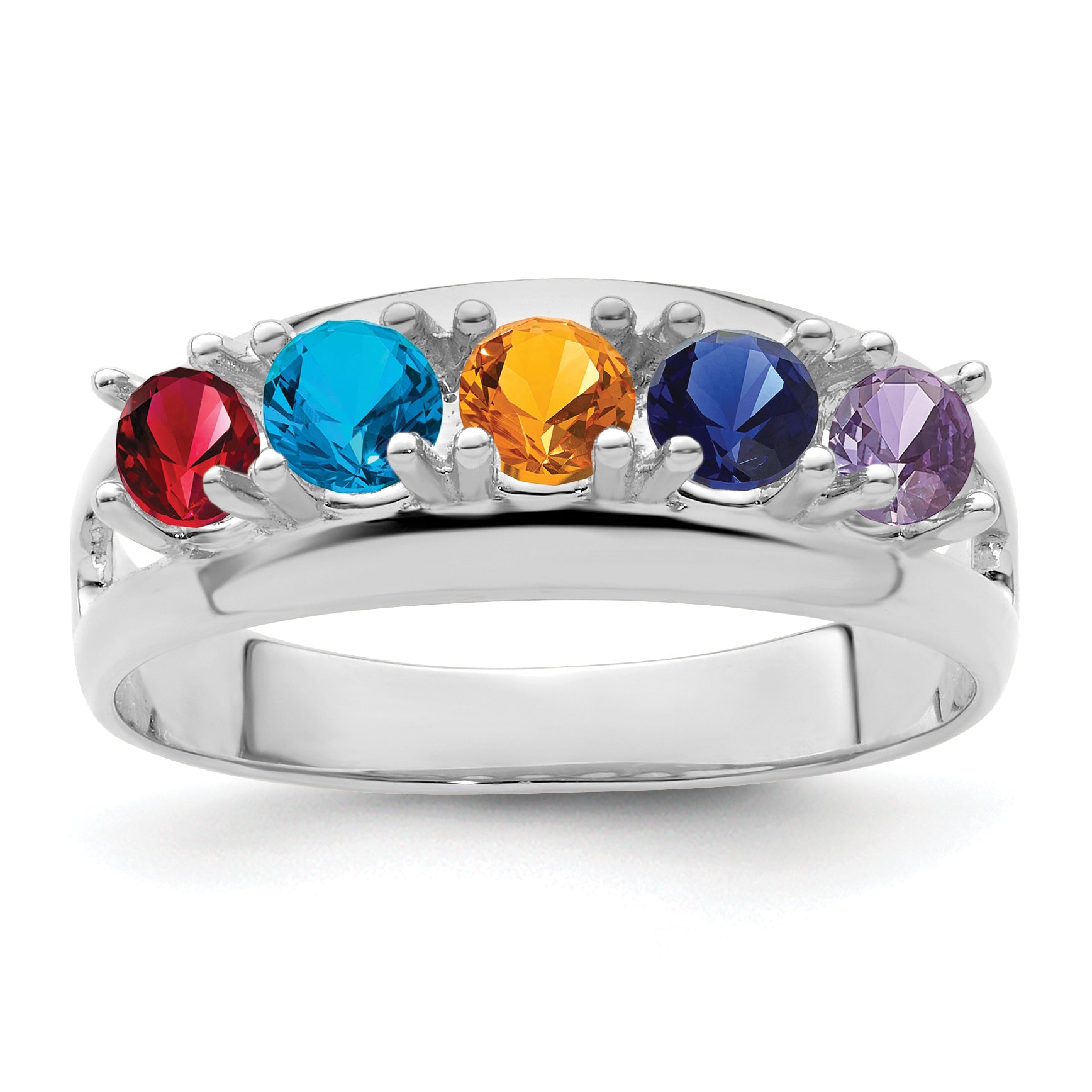 Sterling Silver Rhodium-plated Synthetic 5 Stone Mother's Ring
