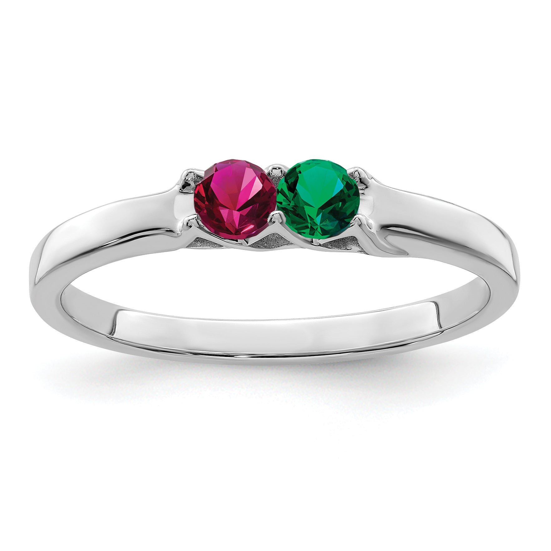 Sterling Silver Rhodium-plated Synthetic 2 Stone Mother's Ring
