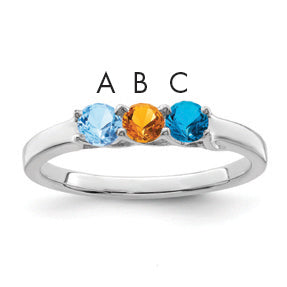 Sterling Silver Rhodium-plated Synthetic 3 Stone Mother's Ring