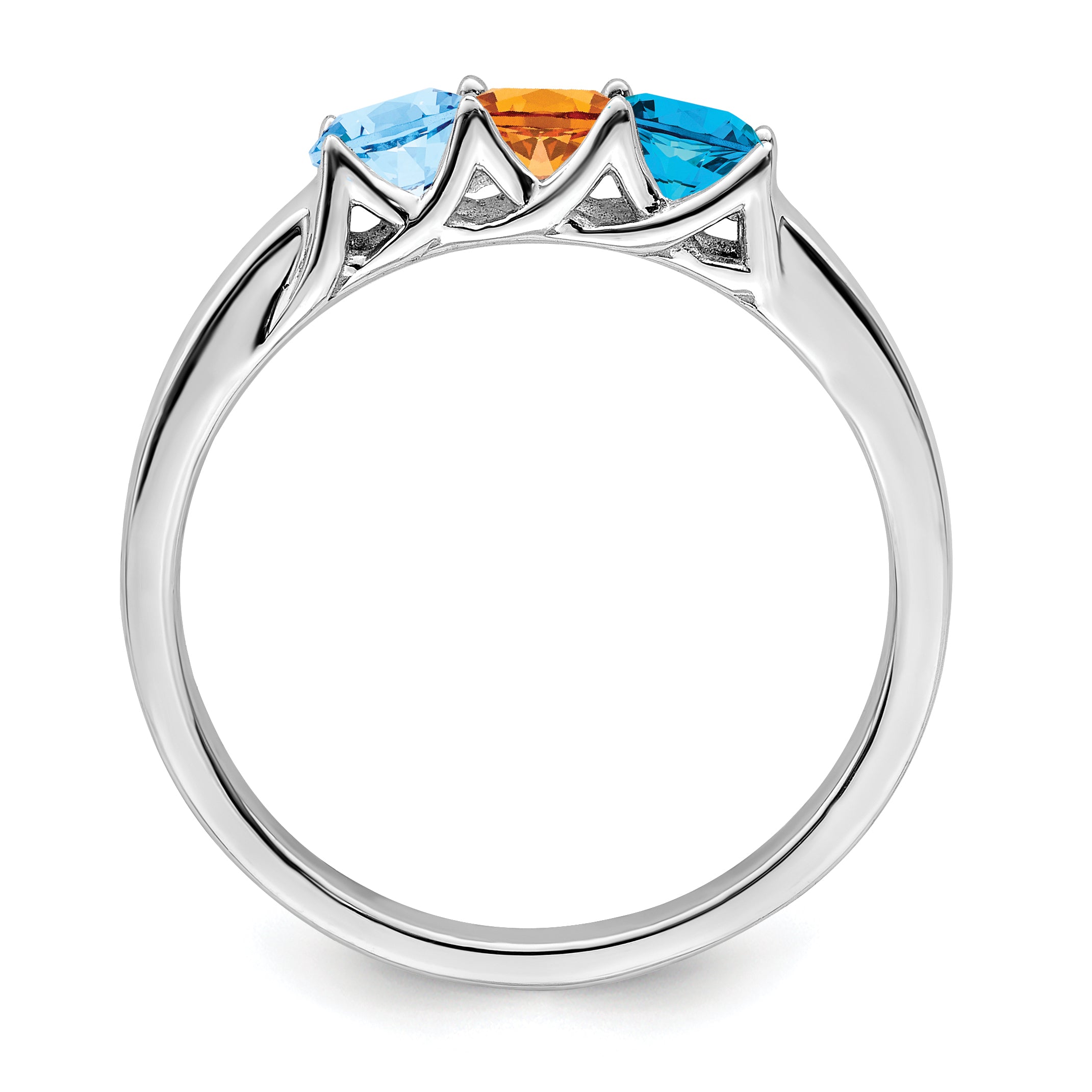 Sterling Silver Rhodium-plated Synthetic 3 Stone Mother's Ring