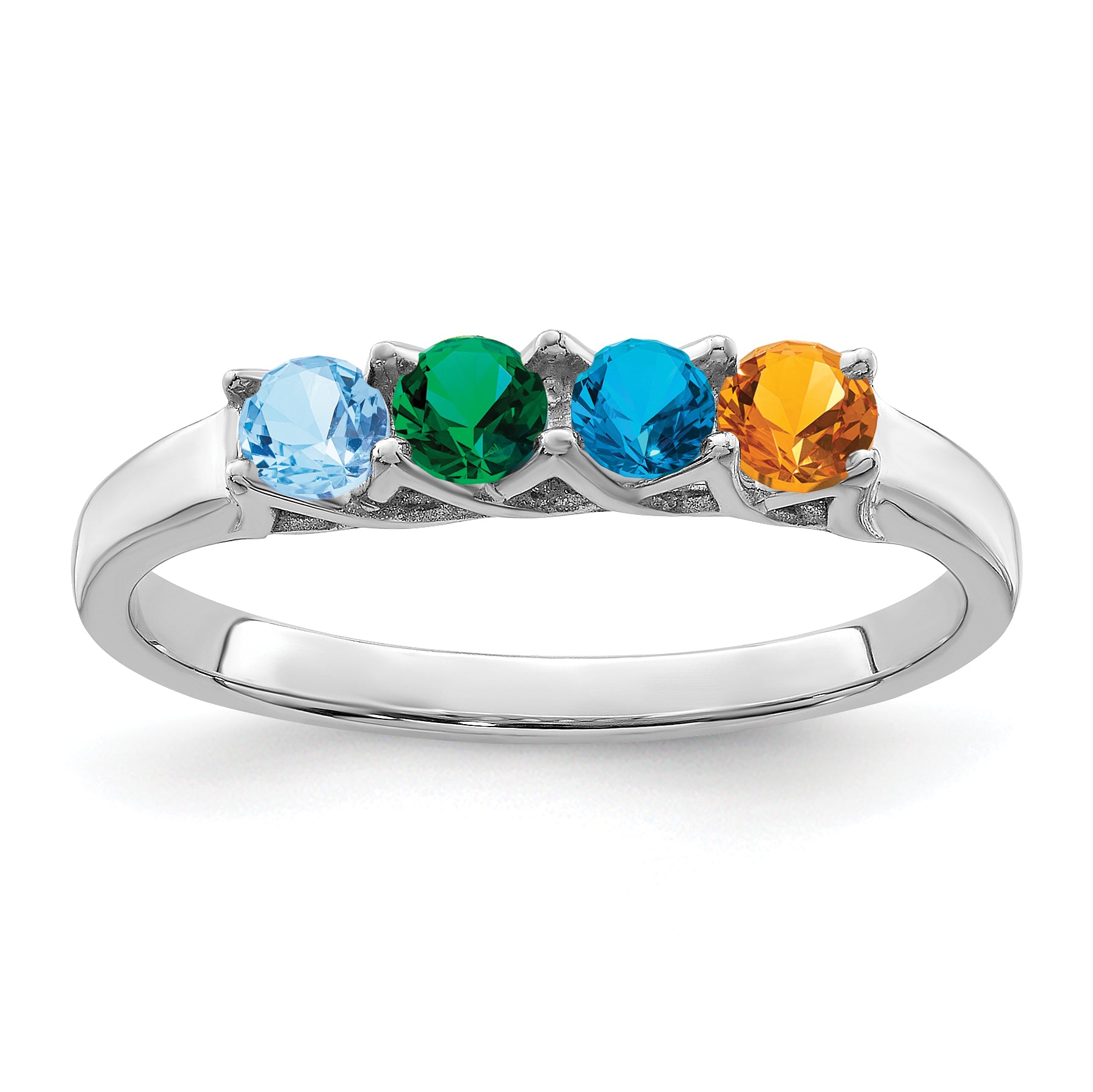 Sterling Silver Rhodium-plated Synthetic 4 Stone Mother's Ring