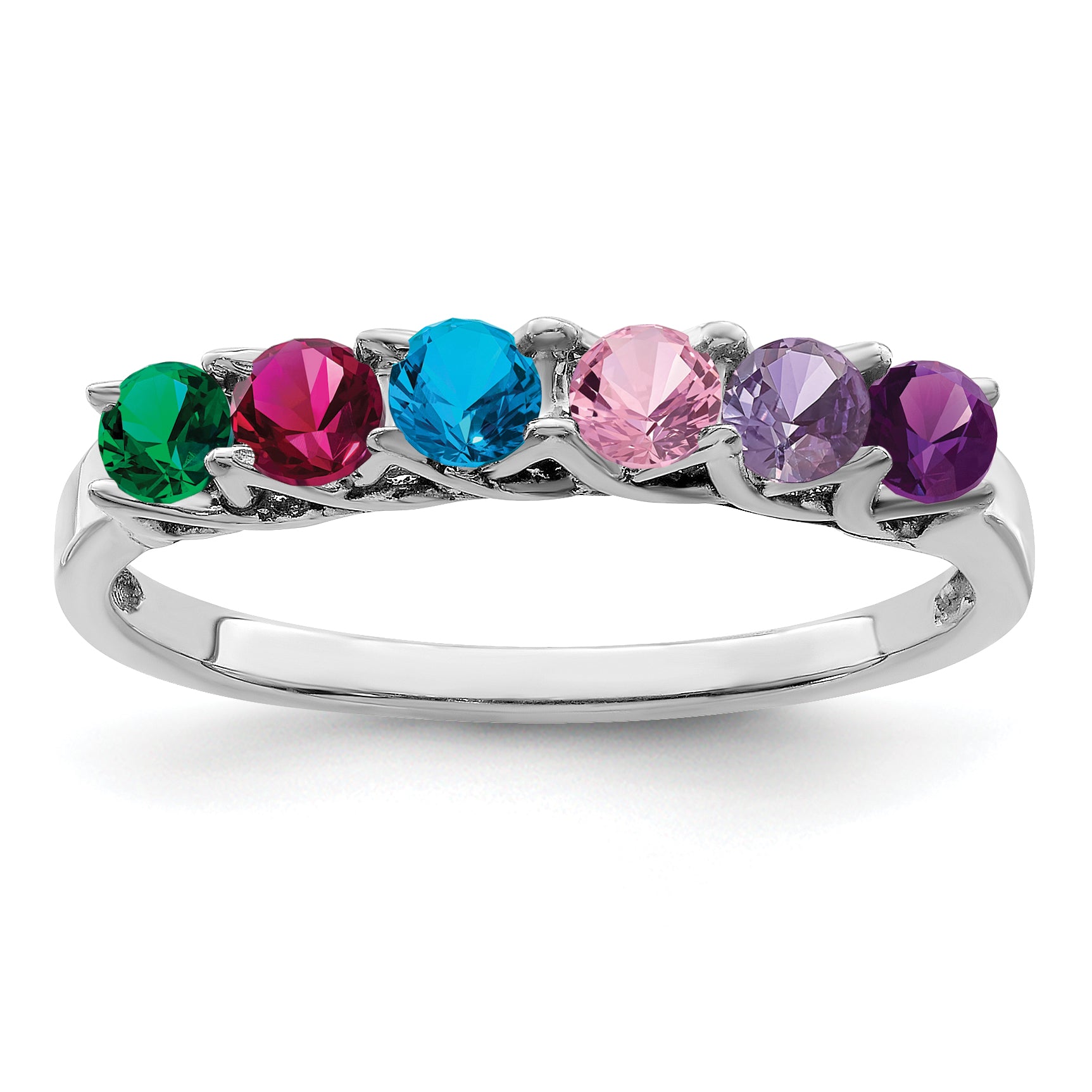Sterling Silver Rhodium-plated Synthetic 6 Stone Mother's Ring