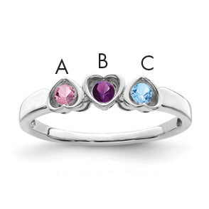 Sterling Silver Rhodium-plated Synthetic 3 Stone Mother's Ring
