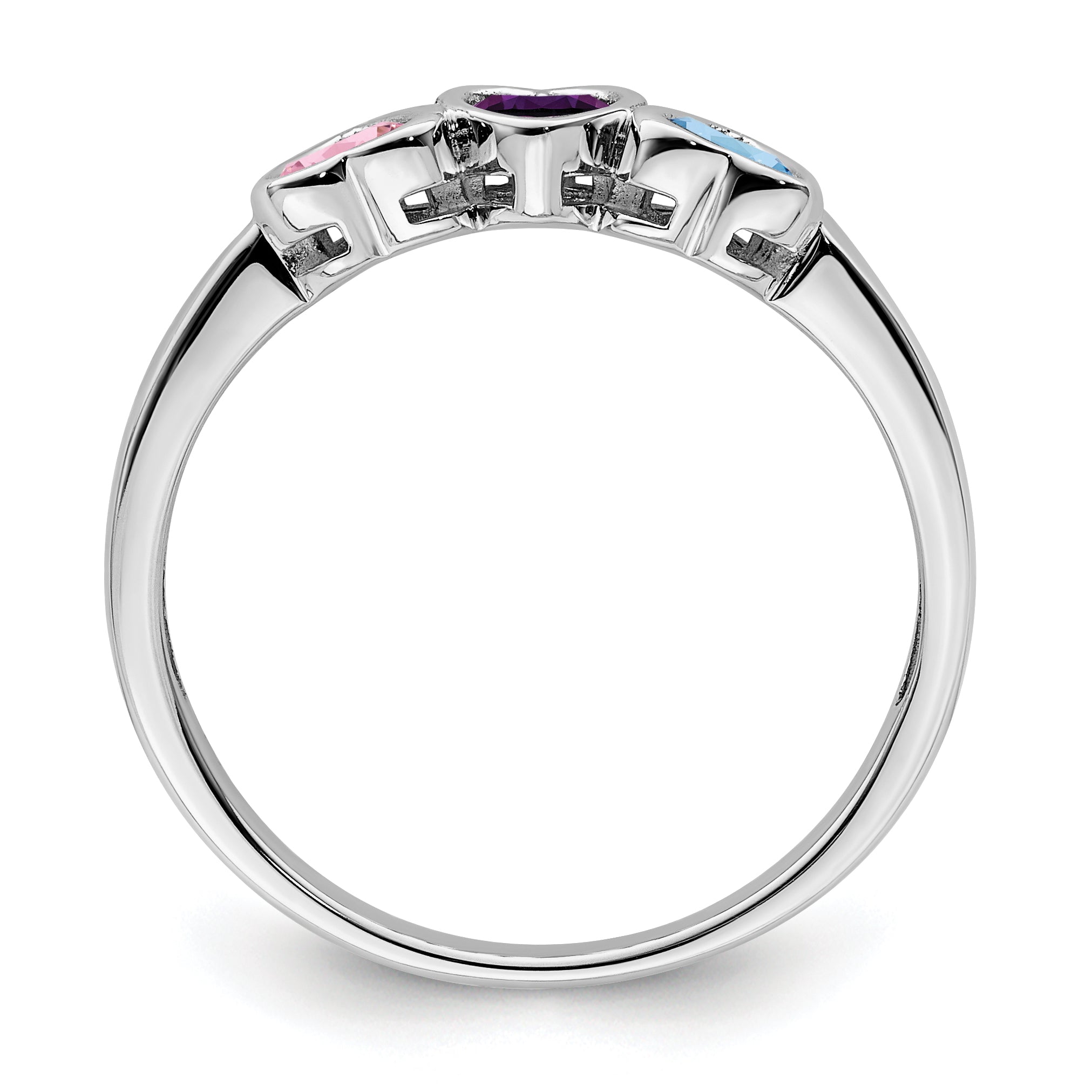 Sterling Silver Rhodium-plated Synthetic 3 Stone Mother's Ring