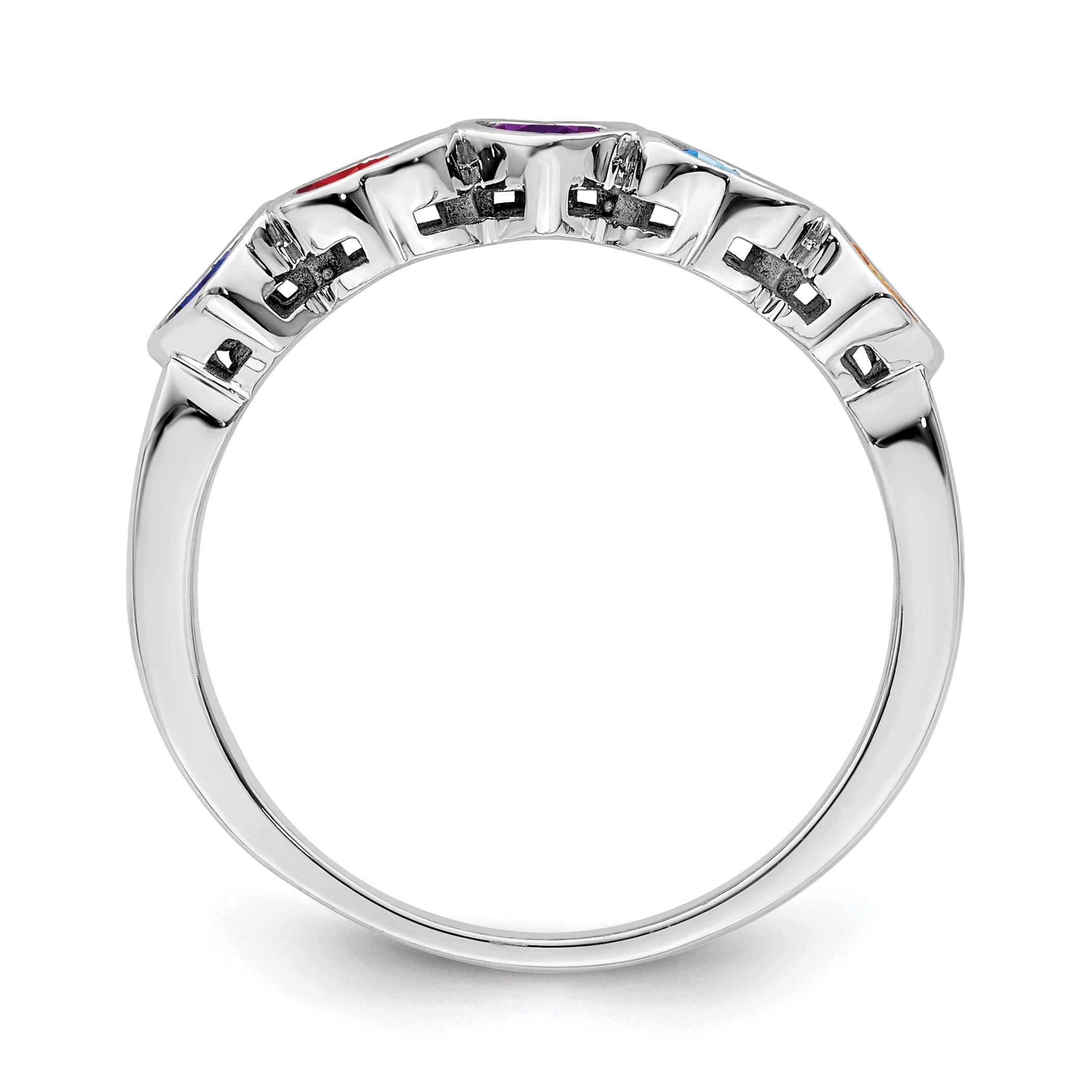 Sterling Silver Rhodium-plated Synthetic 5 Stone Mother's Ring