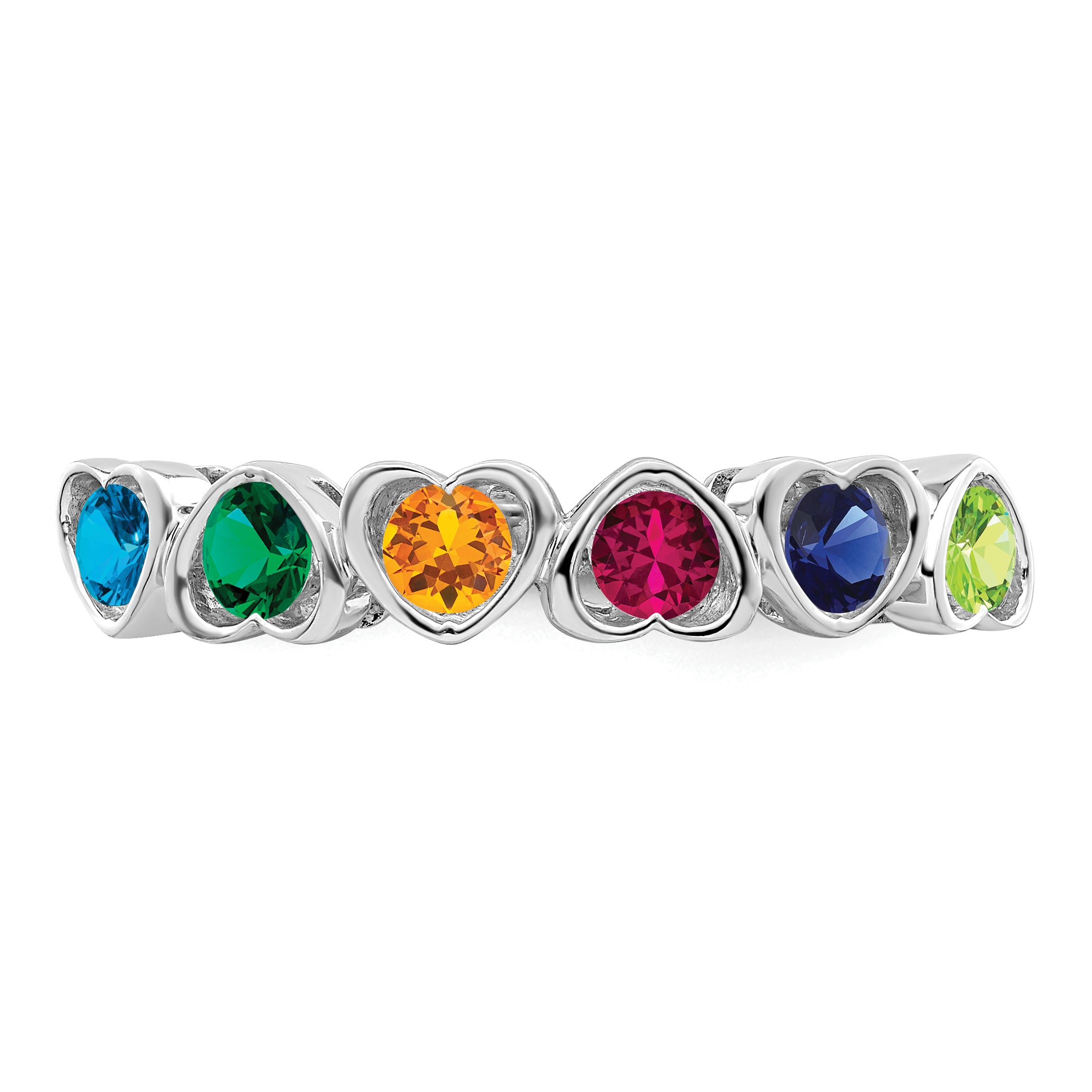 Sterling Silver Rhodium-plated Synthetic 6 Stone Mother's Ring