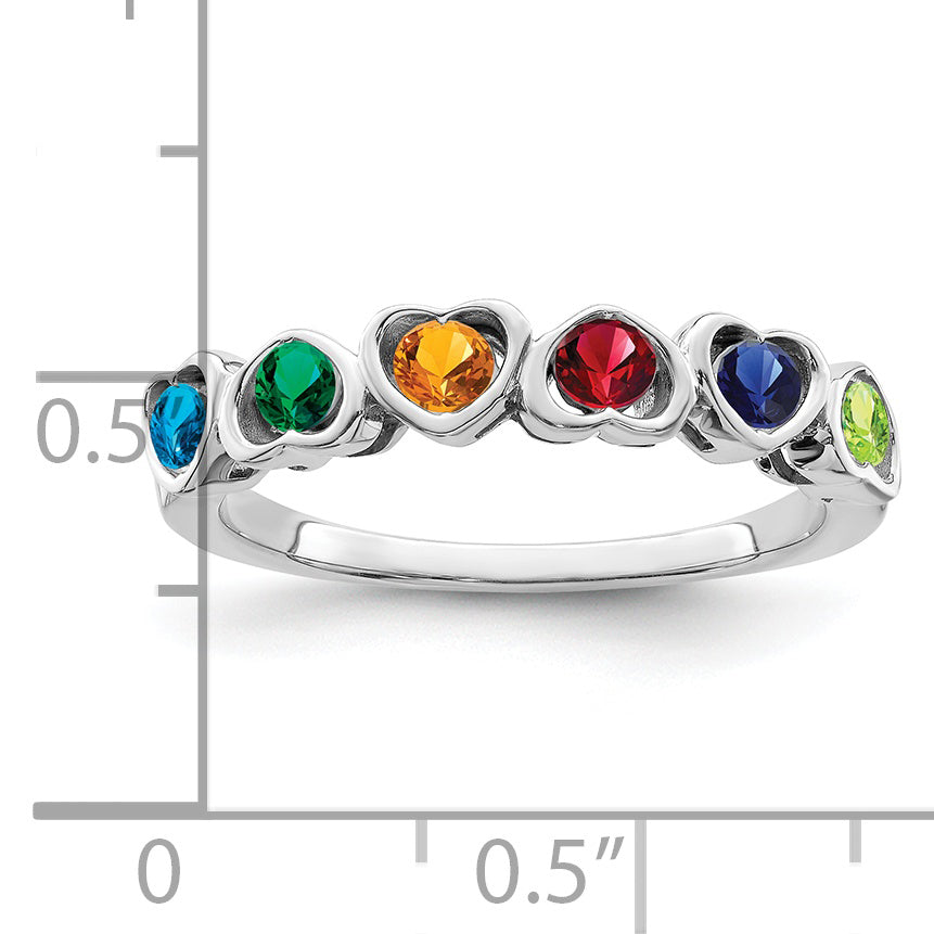 Sterling Silver Rhodium-plated Synthetic 6 Stone Mother's Ring
