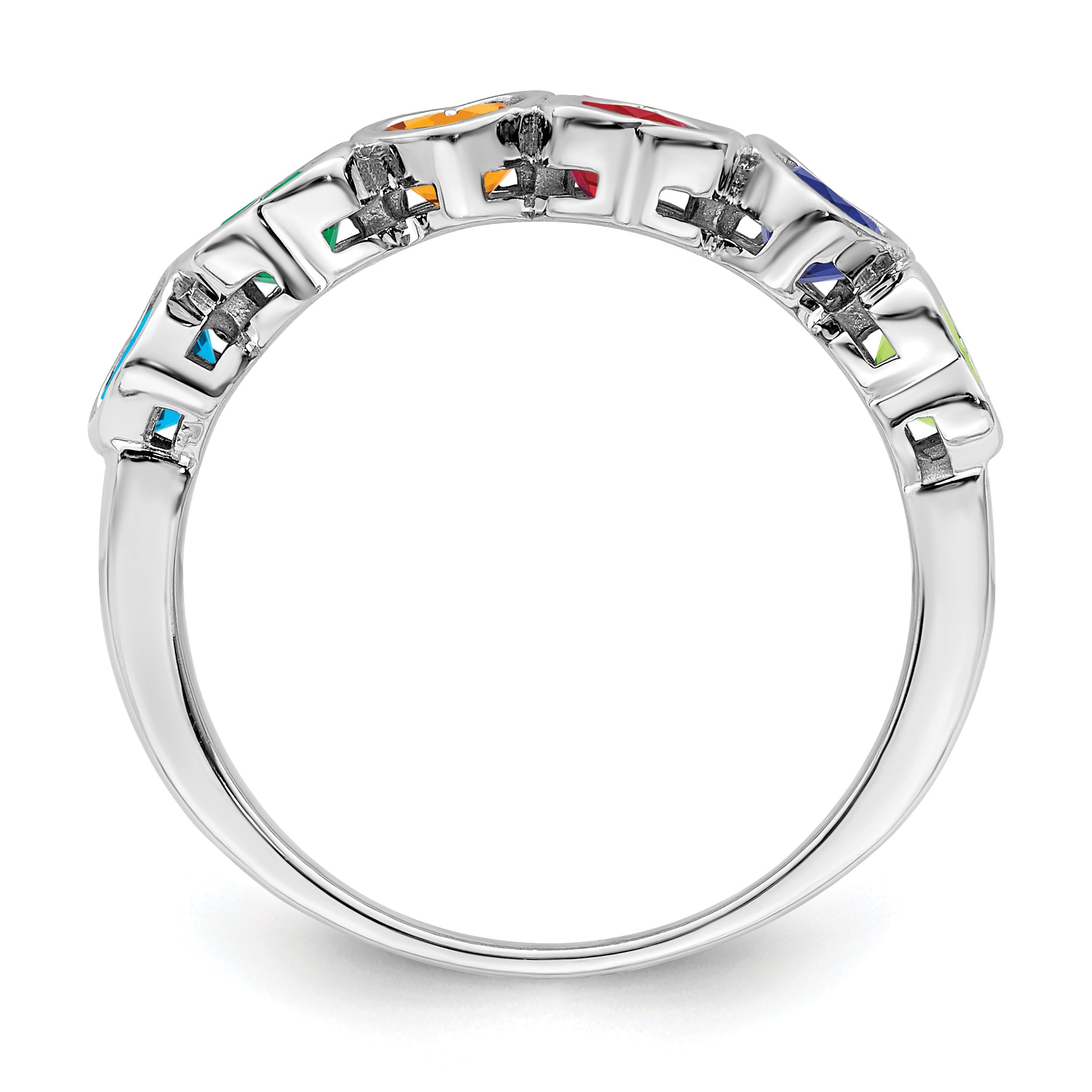 Sterling Silver Rhodium-plated Synthetic 6 Stone Mother's Ring