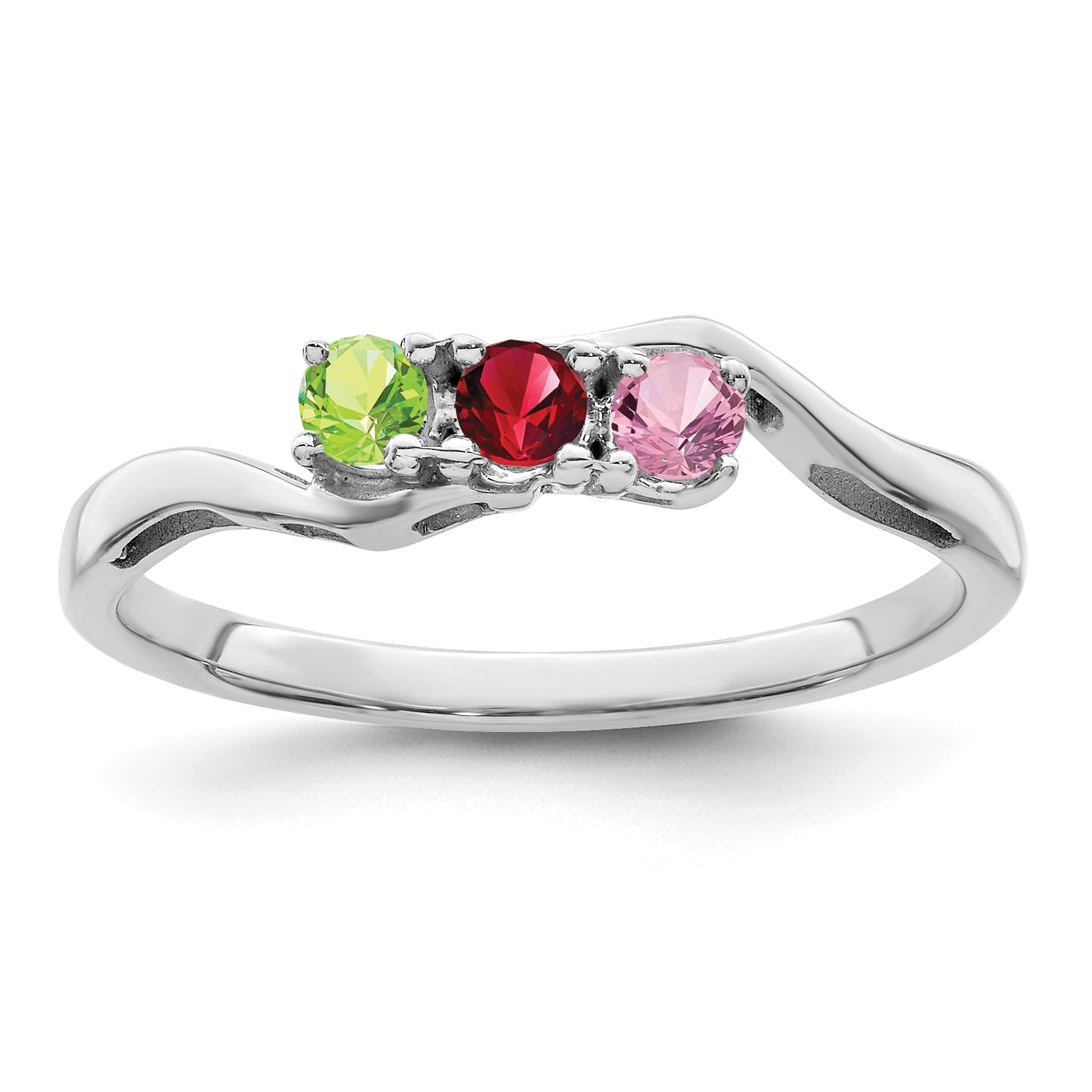 Sterling Silver Rhodium-plated Synthetic 3 Stone Mother's Ring