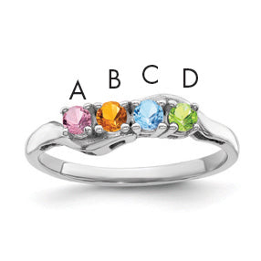 Sterling Silver Rhodium-plated Synthetic 4 Stone Mother's Ring